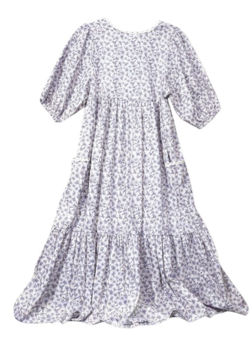 Damson Madder Greta Ditsy Floral Midi Dress 8 Pink Blue Puff Sleeve Pockets